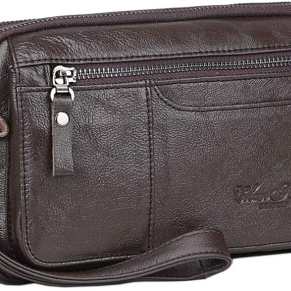 Leather Clutch Purse Wallet for Men Organizer Holder Wrist Wristlet Bag Business